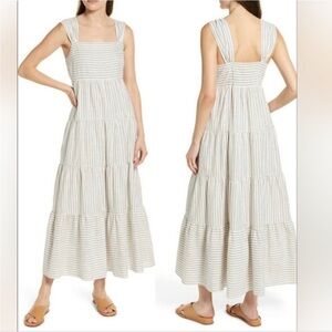 Madewell Cream and Light Gray Striped Backless Tiered Maxi Dress